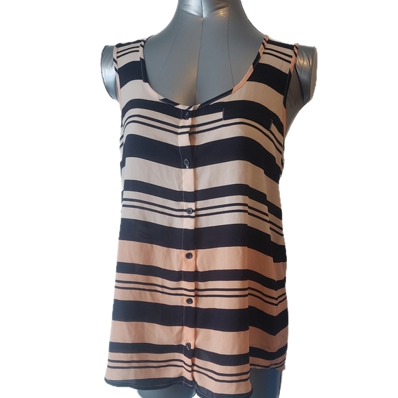 Striped Sleeveless Top - Navy and Peach Size M - Picture 3 of 4